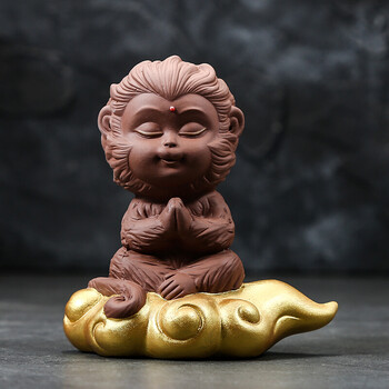 紫砂茶宠齐天大圣悟空猴子茶玩创意摆件可养功夫茶道车载陶瓷 静思