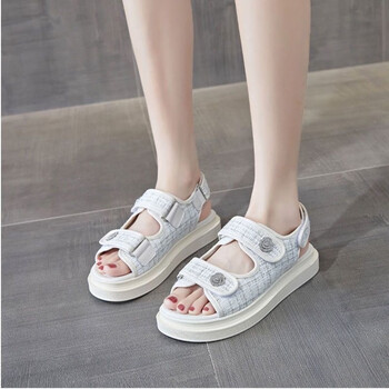 年新款夏季小香风平底沙滩拖鞋运动休闲女鞋夏天米白色fs607款凉拖35