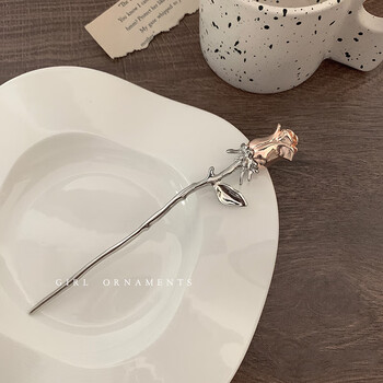 欧阳先生感玫瑰花发簪简约现代簪子女后脑勺懒人盘发神器发钗古风头饰