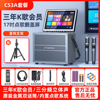 山水（SANSUI）家庭ktv音响套装家用室内音响2026新款音响户外k歌一体机广场舞音响专用设备蓝牙音箱便携式低音炮 C53A【三年K歌会员+金属充电双麦+支架】 - 3