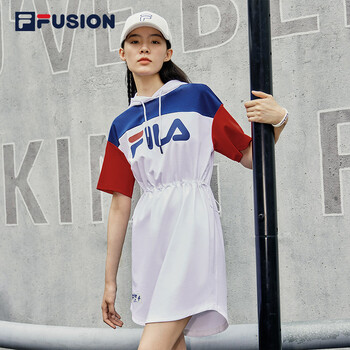 fila fusion斐乐潮牌女装连衣裙夏秋撞色连帽运动休闲裙