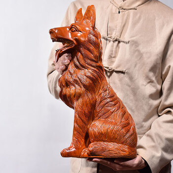 仙松品 木雕狗摆件生肖狗客厅电视柜办公室桌面实木装饰红木工艺礼品