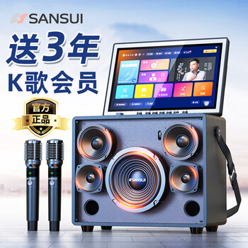 山水(SANSUI)家庭ktv音响套装家用室内音响2026新款音响户外k歌一体机广场舞音响专用设备蓝牙音箱便携式低音炮 C53A【三年K歌会员+金属充电双麦+支架】