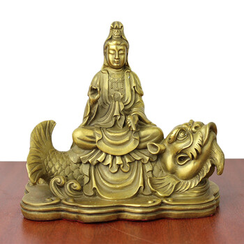 四大名山 黄铜四大名山 工艺品摆件地藏观音文殊普贤 黄铜色骑鱼观音