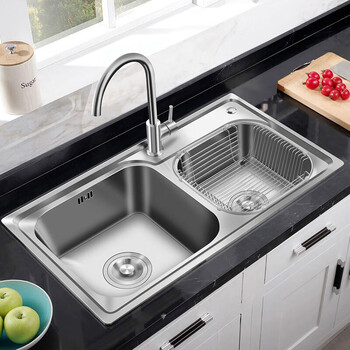 陌净 水槽双槽洗菜盆厨房加厚加深不锈钢洗碗池水池水盆套餐 75x40x20