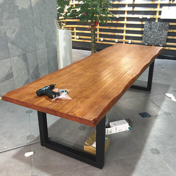 潇赫 loft实木会议桌现美式办公桌洽谈桌工作台原木长条大板桌简约长