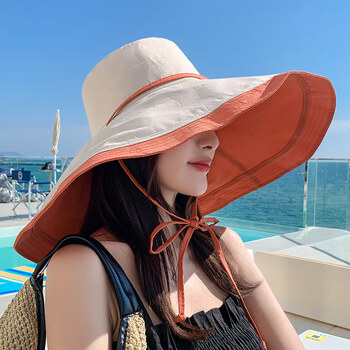 大头圆脸适合的夏季帽子女大头围大沿遮阳帽双面渔夫帽少女韩版遮脸大