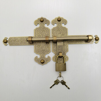 纯铜插销仿古木门全铜插锁中式家用大门门栓明装锁扣老式加厚搭扣