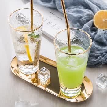 亿嘉ijarl网红金边玻璃杯家用水杯透明女简约风欧式饮料果汁杯450ml