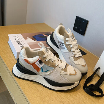 名咔老爹鞋女2023年新款春秋厚底阿甘鞋跑步运动休闲鞋女款女鞋子米色