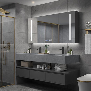 鑫莎美   岩板一体台盆浴室柜组合现代简约洗手台盆柜定制实木洗手