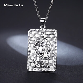 miss juju pt950铂金吊坠白金项链吊坠精品3d立体浮雕关公男士大吊牌