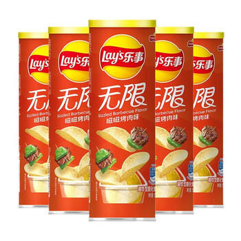 乐事(lays)无限薯片 滋滋烤肉味104g*5罐装 膨化食品 零食 休闲食品