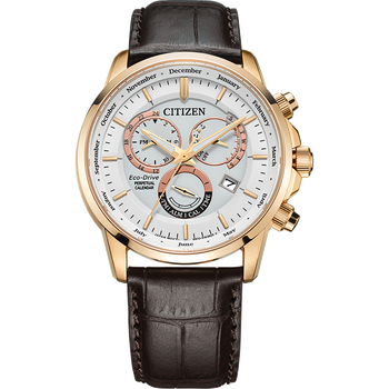 西铁城日本商务正装镀玫瑰金色万年历光动能手表男bl8156 bl8153-11a