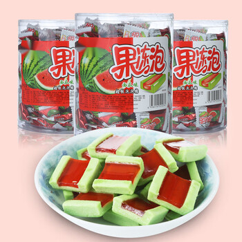 茗仟果冻西瓜果味泡泡糖软糖口香糖儿童零食小吃礼物 果冻泡泡糖50颗