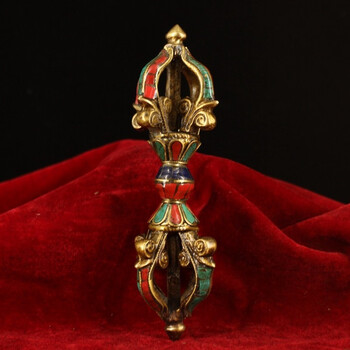 铜人艺巷尼泊尔工艺全铜镶嵌绿松石五股金刚杵法器风水用品