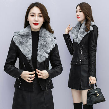 套装【黑色加棉皮衣灰毛领 裤裙 m 【91——102斤】