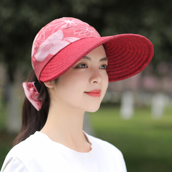 梵美莲中年妈妈夏天太阳帽遮阳帽骑车不翻防晒帽子女空顶春季碎花中