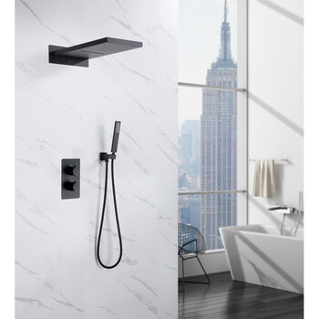 汉斯格雅花洒套装入墙式暗装全铜恒温暗装花洒境雨360黑色恒温三功能