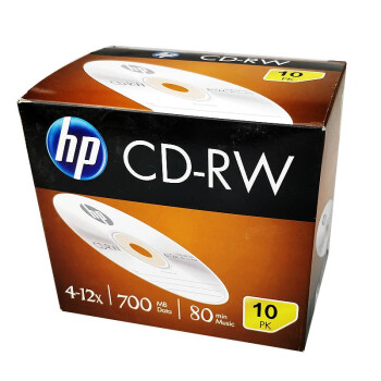 惠普HP 4-12速 CD-RW 可擦写 空白CD光盘 700MB 刻录光盘 单片盒装重复使用cdrw碟片 CDRW 单片装 10张