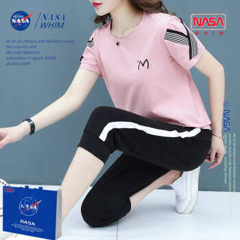 WHIM NASA运动套装女新款夏天T恤休闲两件套跑步服时尚韩版宽松夏季运动服 粉色（宽松） XXL【130-150斤】
