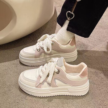 意难平板鞋学生厚底白鞋女秋新款增高轻便学院定制粉红色35