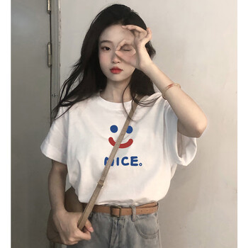 劳希尼初高中女生夏天t恤女正肩大学生短袖女年新款白色夏装宽松小