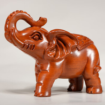 花梨实木雕刻大象摆件木头根雕福财象红木家居装饰送礼工艺品 福财象