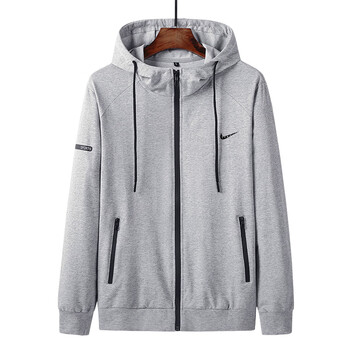 秋季开衫卫衣外套男连帽休闲长袖耐克运动服中老年夹克男装 浅灰色 6