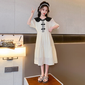 月菲瑶女童夏季娃娃领连衣裙2023新款儿童夏装洋气可爱公主裙女孩纱裙