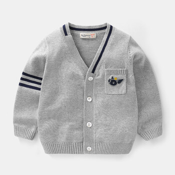 男童针织衫外套开衫2018新款秋装春秋童装宝宝儿童毛衣上衣 浅色灰色