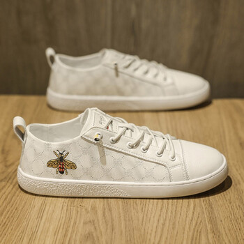 fimindry小蜜蜂男鞋子潮鞋百搭潮流休闲高级感板鞋男士小白鞋 白色(皮