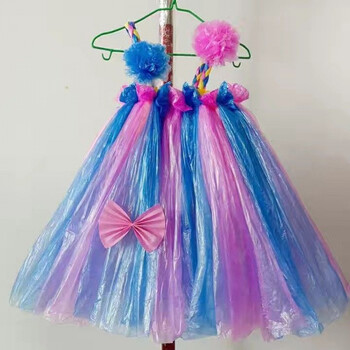 环保衣服儿童服装手工幼儿园时装秀亲子制作演出裙塑料袋走秀 蓝粉 90