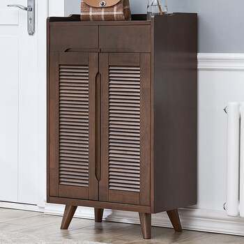 爱必居 实木鞋柜 大容量可调节鞋柜子门厅收纳 两门胡桃色