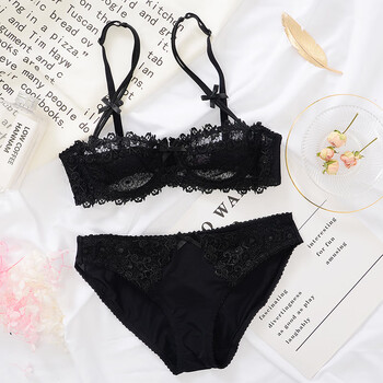 少女美屋超薄款蕾丝半透明1/2半杯大胸显小性感内衣文胸罩女 1287p