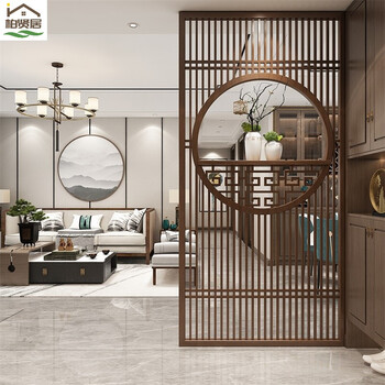 柏贤居新中式实木屏风隔断墙客厅遮挡进门入户玄关办公室茶室现纱画座