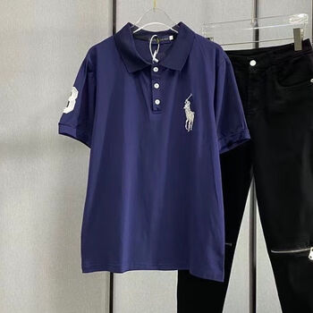翻领polo衫社会人修身情侣款骑士短袖男 刺绣战马 蓝色 2xl【衣服偏小