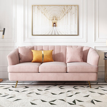 简约公寓小沙发美容服装店网红ins风北欧布艺沙发荷兰绒面料 藕粉色