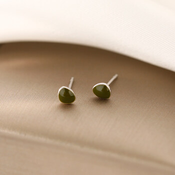 925银绿色耳钉女夏季2022年新款潮小众设计感感养耳洞耳饰 绿色耳钉