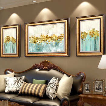 美式客厅装饰画简欧沙发背景墙壁画欧式大气油画三联挂画 绅士金框 大