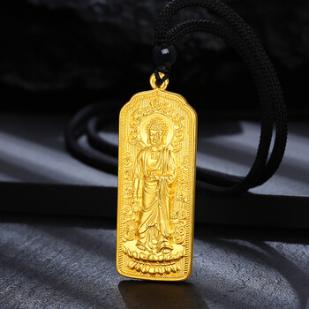 999黄金项链男士款3d硬金本命年生肖佛观音吊坠足金大日如来挂坠 黄金