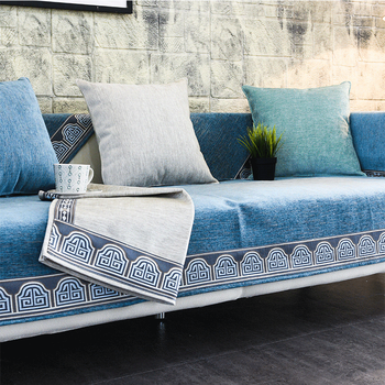 沙发垫雪尼尔四季通用布艺防滑坐垫子北欧沙发套罩全包 孔雀蓝 90*180