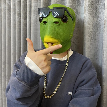 璐念无味抖音网红绿鱼人绿头鱼头套搞怪搞笑鱼头怪面具沙雕面罩3 绿