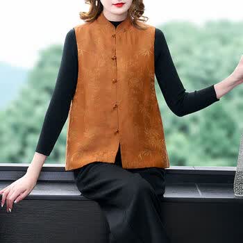 背心棉马夹外套女四季新款中式复古坎肩马褂马甲短款上衣女桔色马甲l