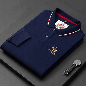 jianmashibaoluo保罗骑士男装商务休闲polo衫春秋季薄款中年长袖纯色