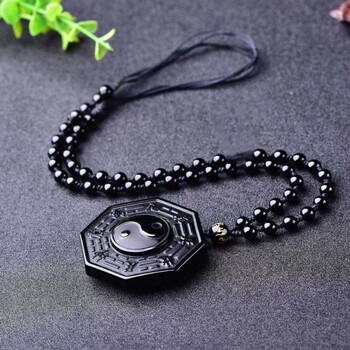 初逅 新品阴阳护身符黑曜石八卦吊坠五行九宫八卦牌太极八卦平安扣