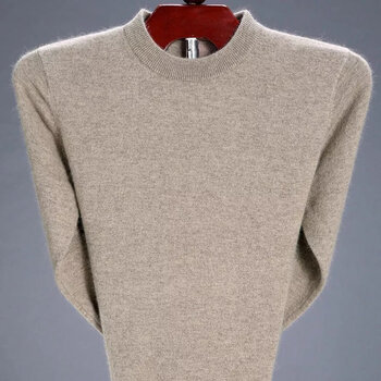市男士v领羊毛衫中老年加厚纯色针织毛衣圆领宽松衫奥万森 圆领米驼色