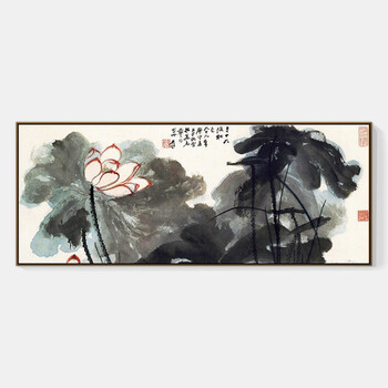 张大千荷花装饰画新中式客厅巨幅莲花挂画书房国画横幅水墨画壁画 12