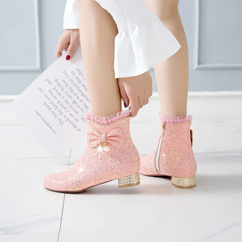 卟先生女童靴子秋冬季儿童高跟礼服鞋中大童表演出短靴小公主走秀马丁