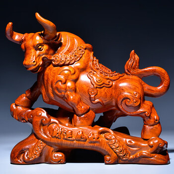 刻木东方木雕牛摆件十二生肖牛工艺品华尔街牛气冲天办公室开业礼品